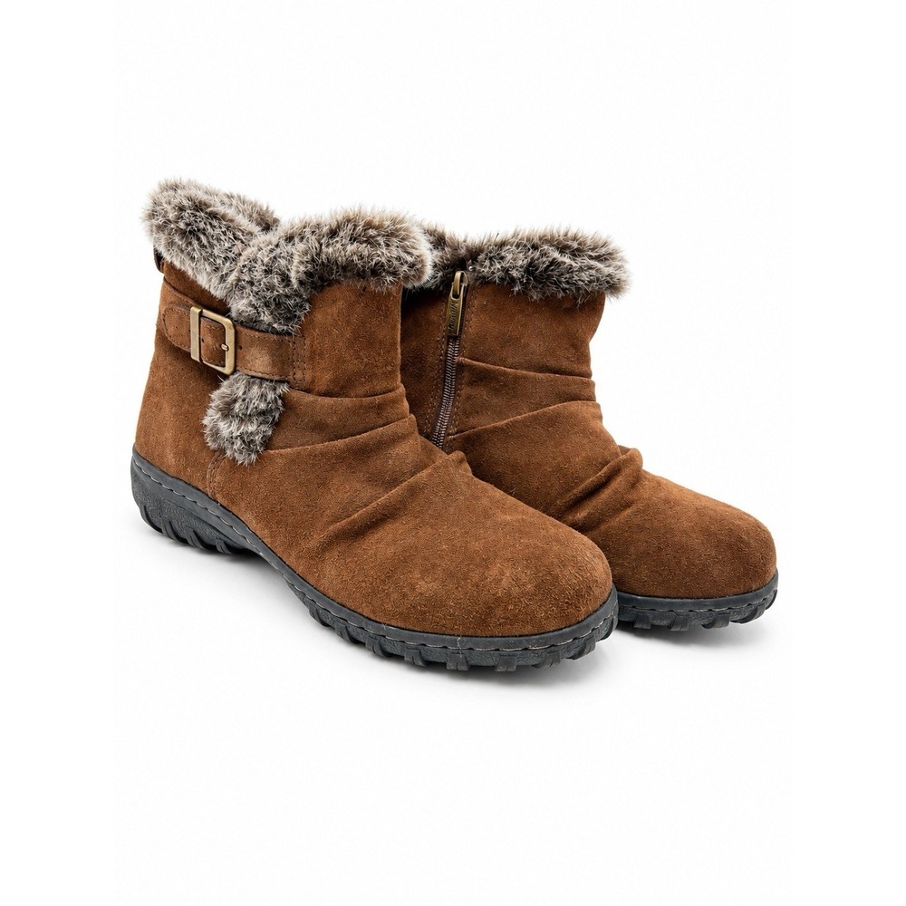 Khombu Lindsey Women's 10M Brown Suede Leather Ankle Boots Faux Fur Side Zip